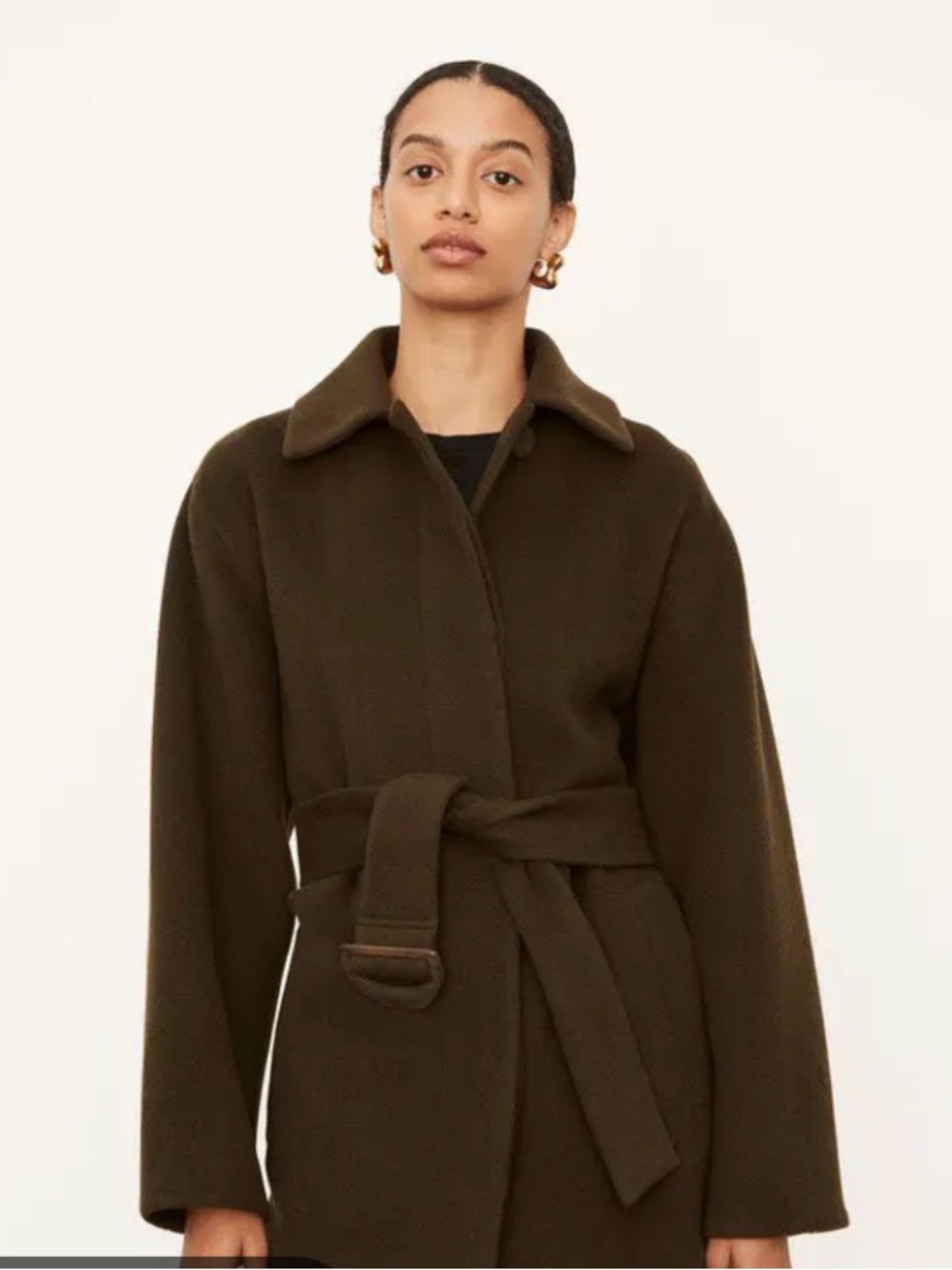 Vince Dark Olive Wool Belted Trench Coat